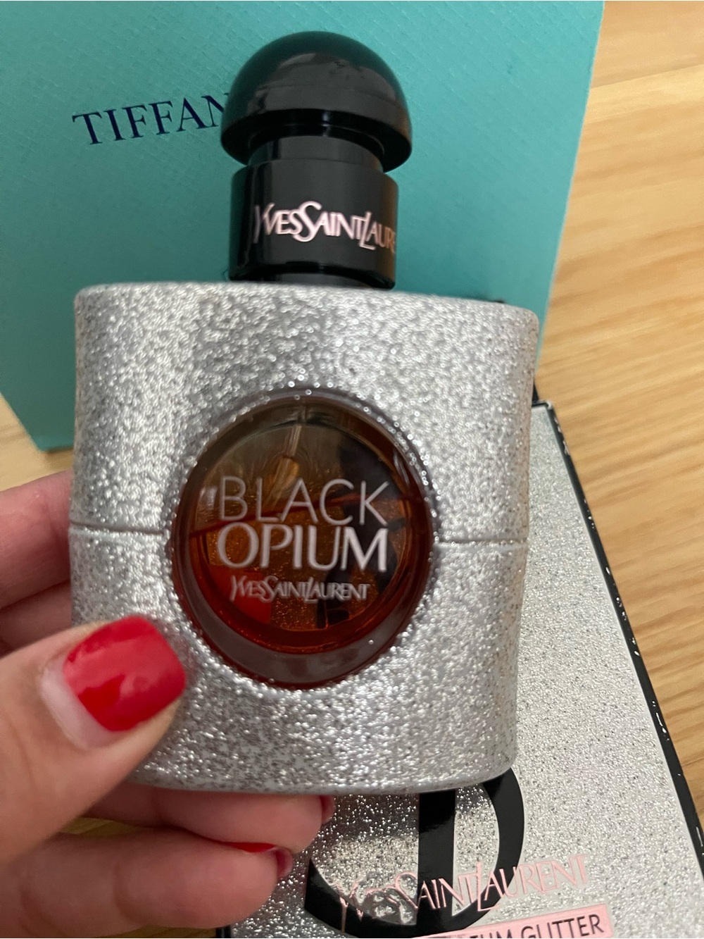 Yves Saint Laurent Black Opium Glitter Silver Bottle with Black Cap